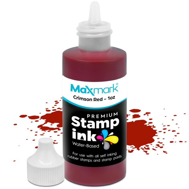 MaxMark Premium Refill Ink with Control Tip Bottle for Self-Inking Stamps, Crimson Red Color - 1 oz. - Image 1